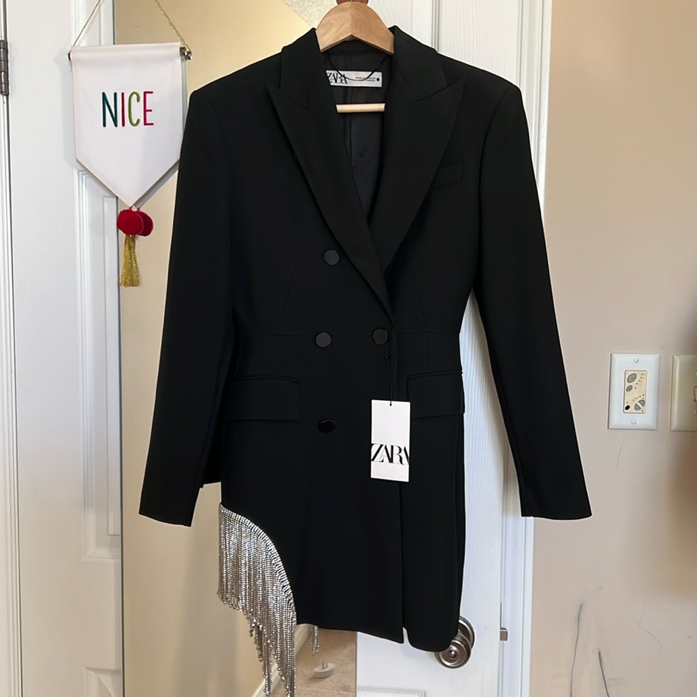 Blazer dress with crystal fringes